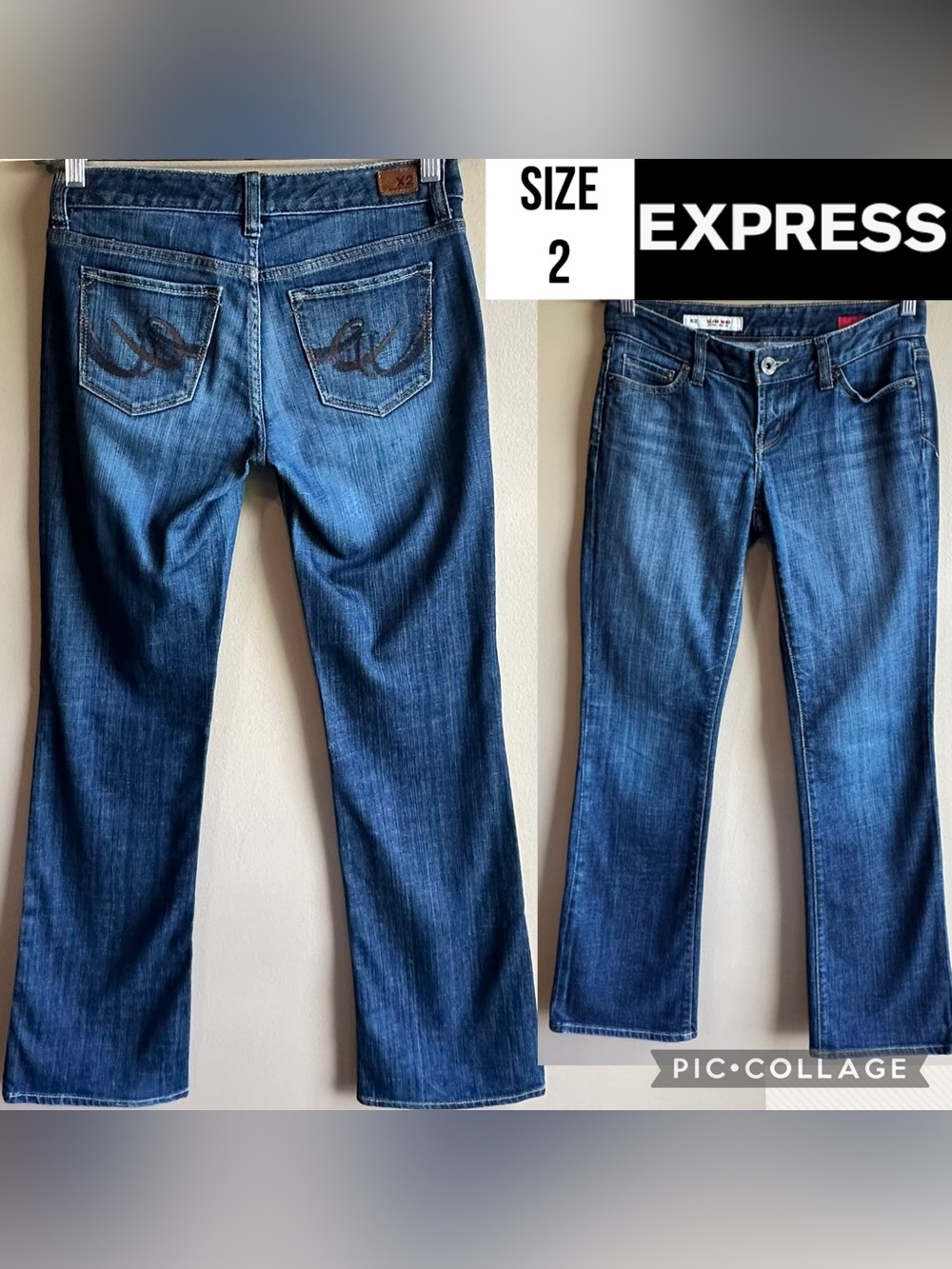 X2 Women’s Jeans Slim W10 Bootcut Low Rise Express 31” Inseam Embroidered Size 2